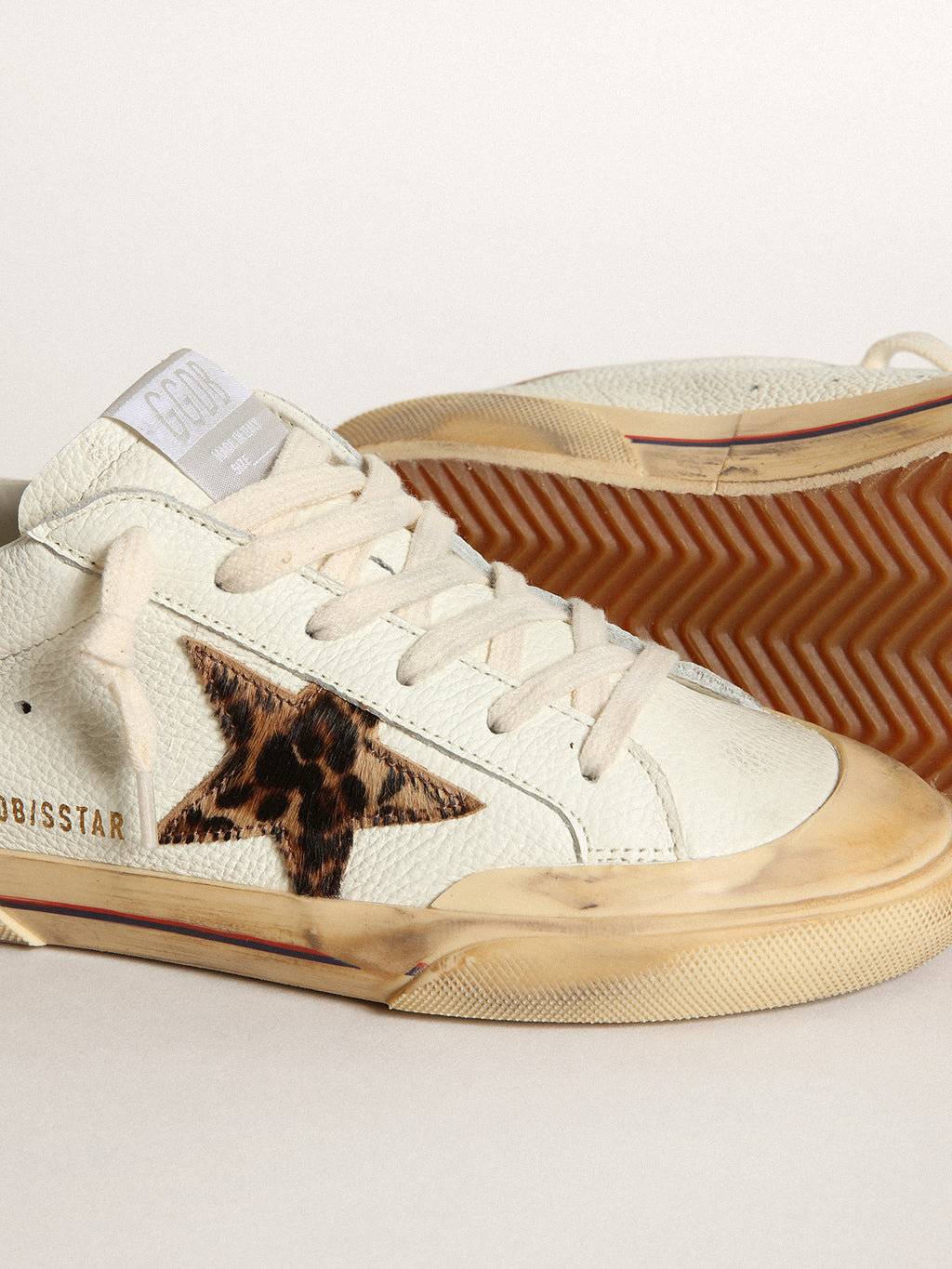 Super-Star Penstar with leopard pony skin star and green heel tab| Golden Goose