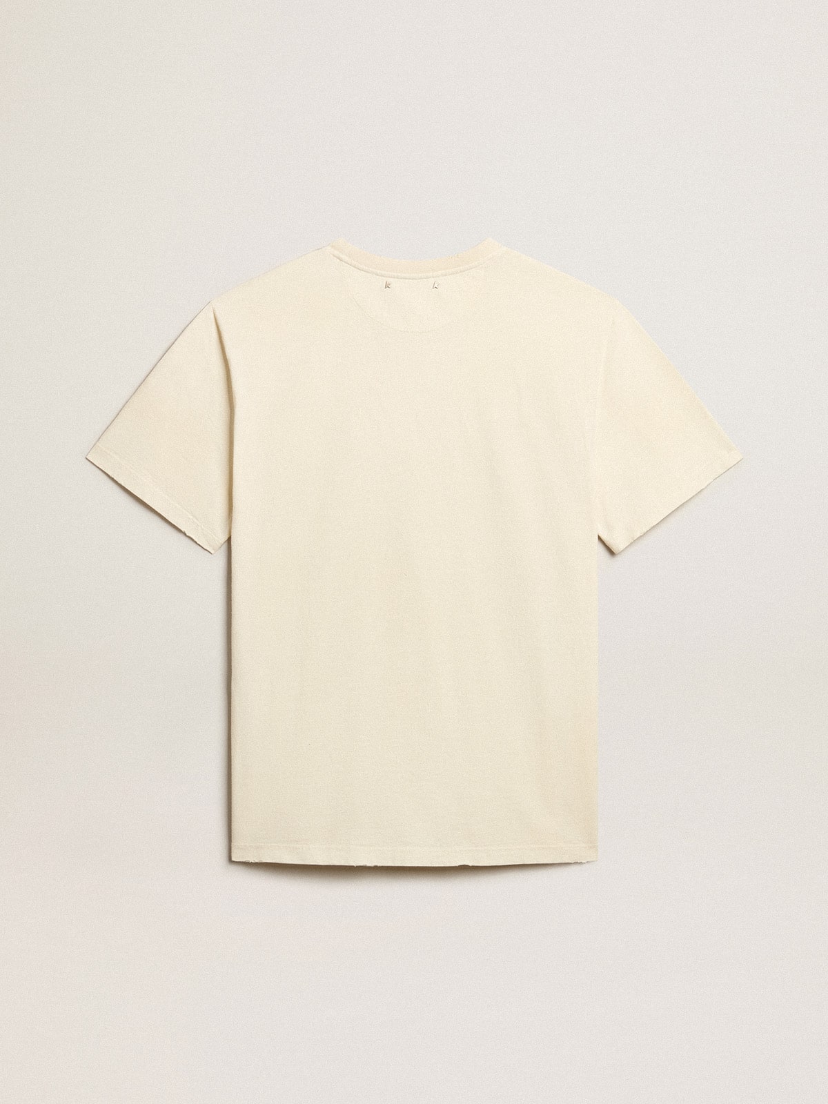 Men's aged white cotton T-shirt with print on the front| Golden Goose