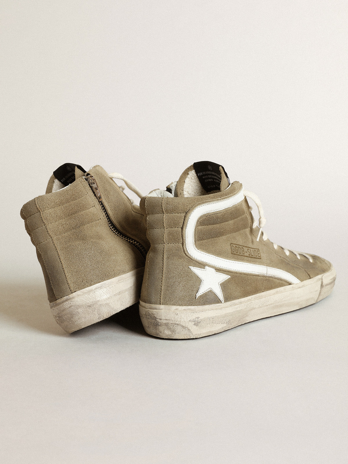 Men's Slide in military green suede with star and white flash| Golden Goose