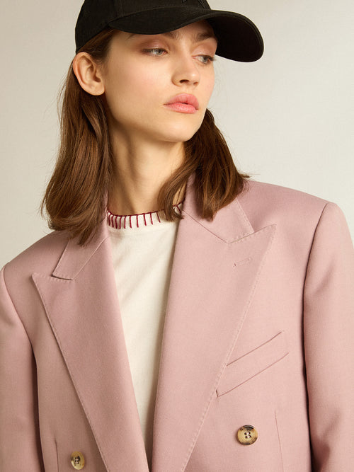 Double-breasted blazer in pink tailoring fabric| Golden Goose