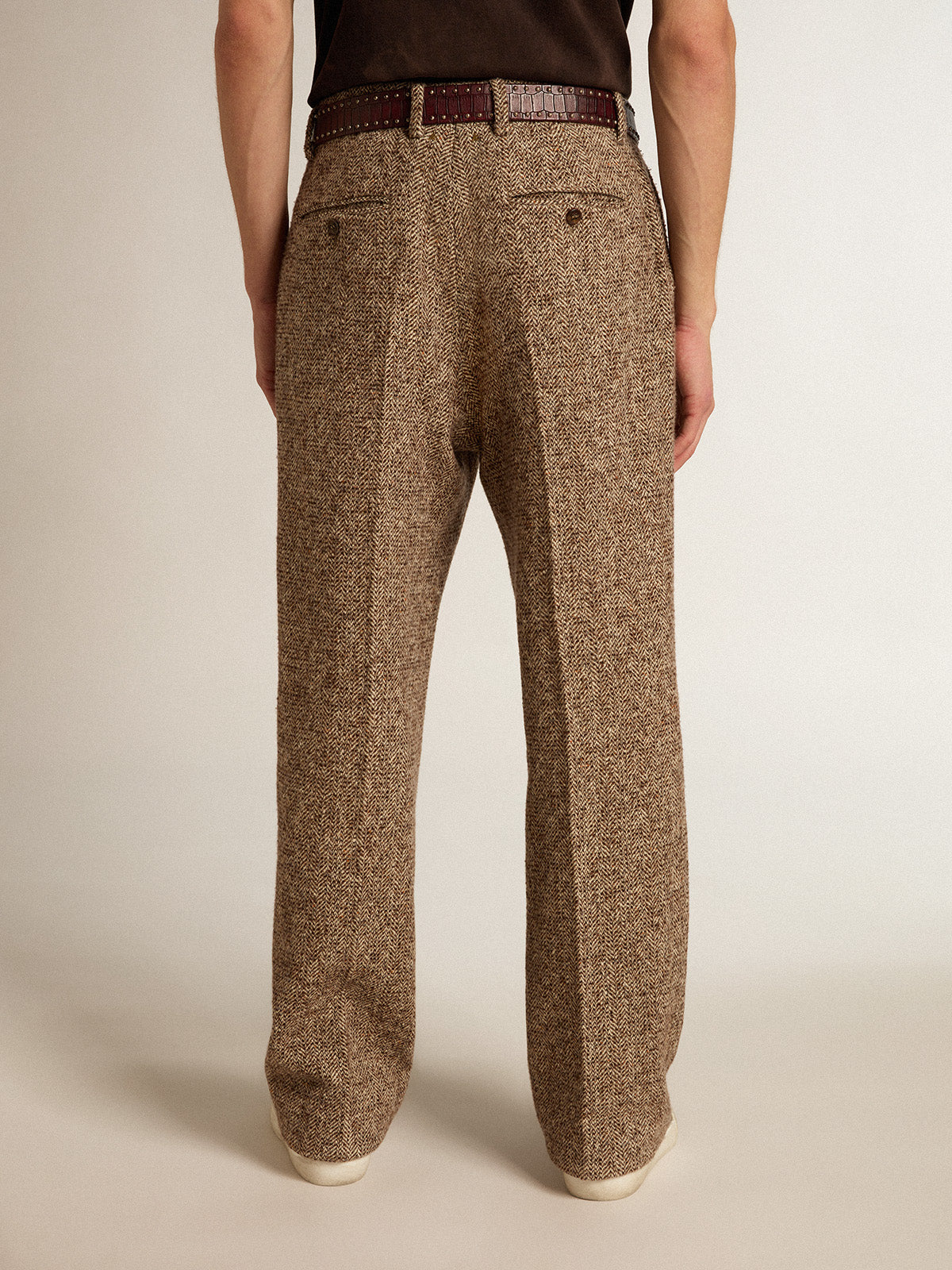 Men's pants in beige and brown wool and silk blend fabric| Golden Goose