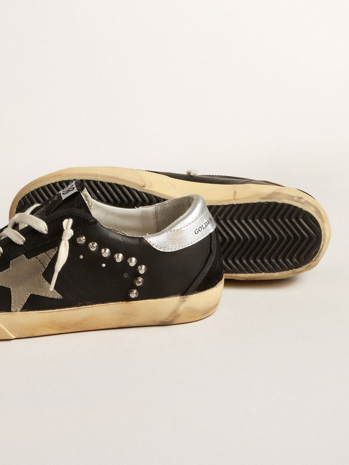 Women's Super-Star in black leather and suede with silver studs| Golden Goose