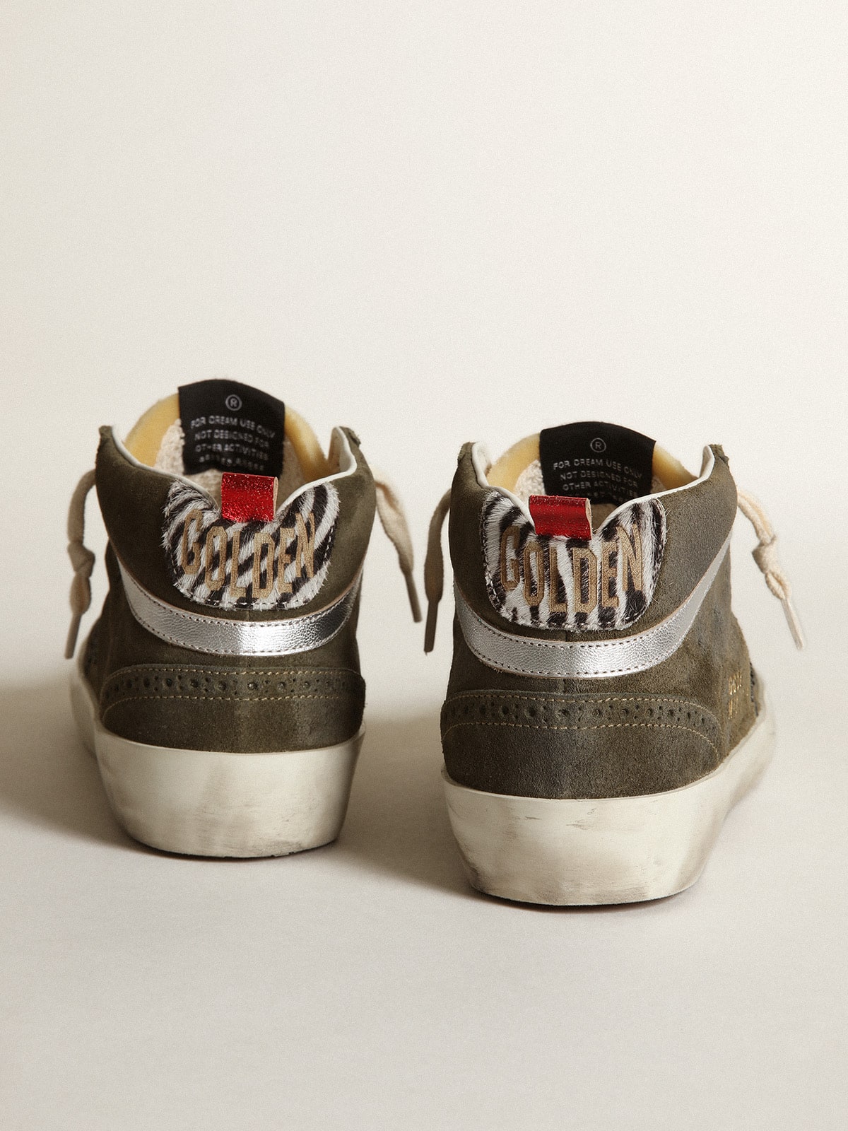 Women's Mid-Star in olive-green suede with black glitter star and pony skin heel tab| Golden Goose