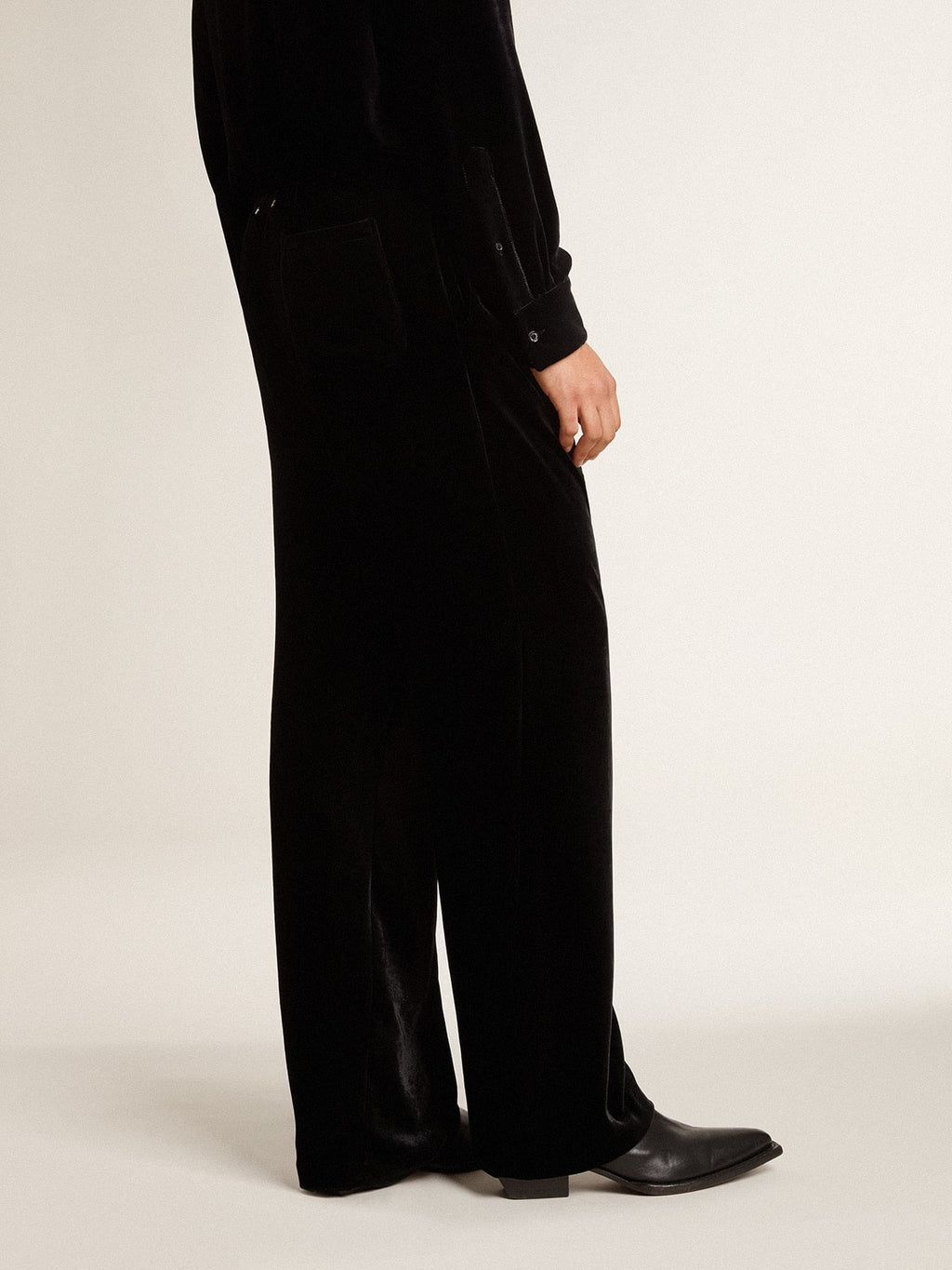 Men's black velvet effect pants| Golden Goose