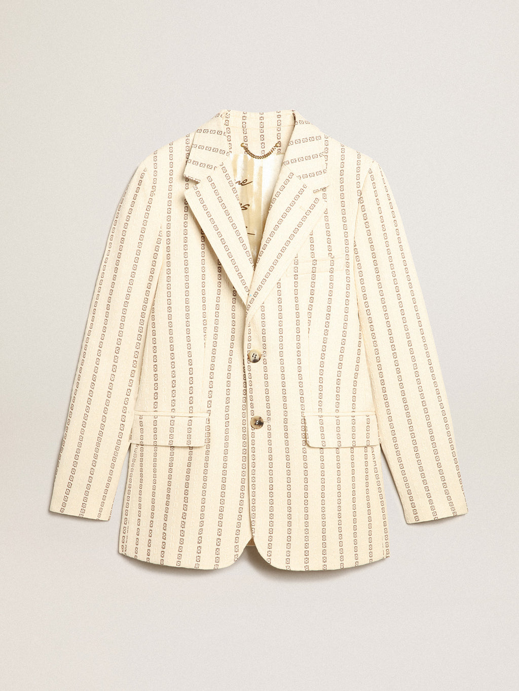 Single-breasted cream cotton blazer with jacquard motif| Golden Goose