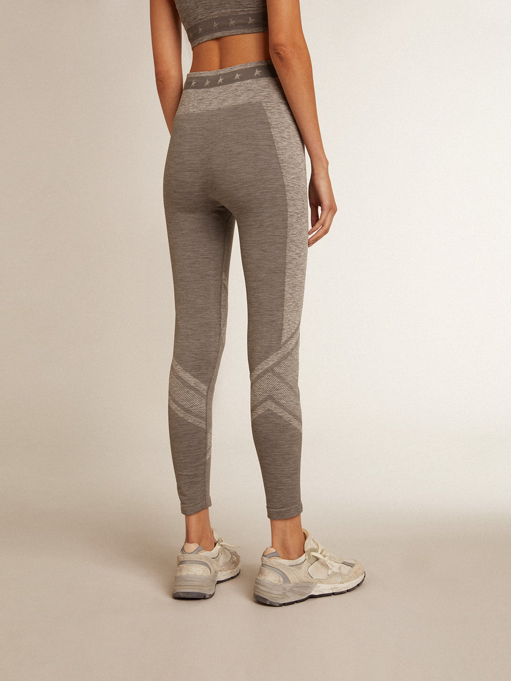 Women's gray melange leggings with mixed stitching| Golden Goose