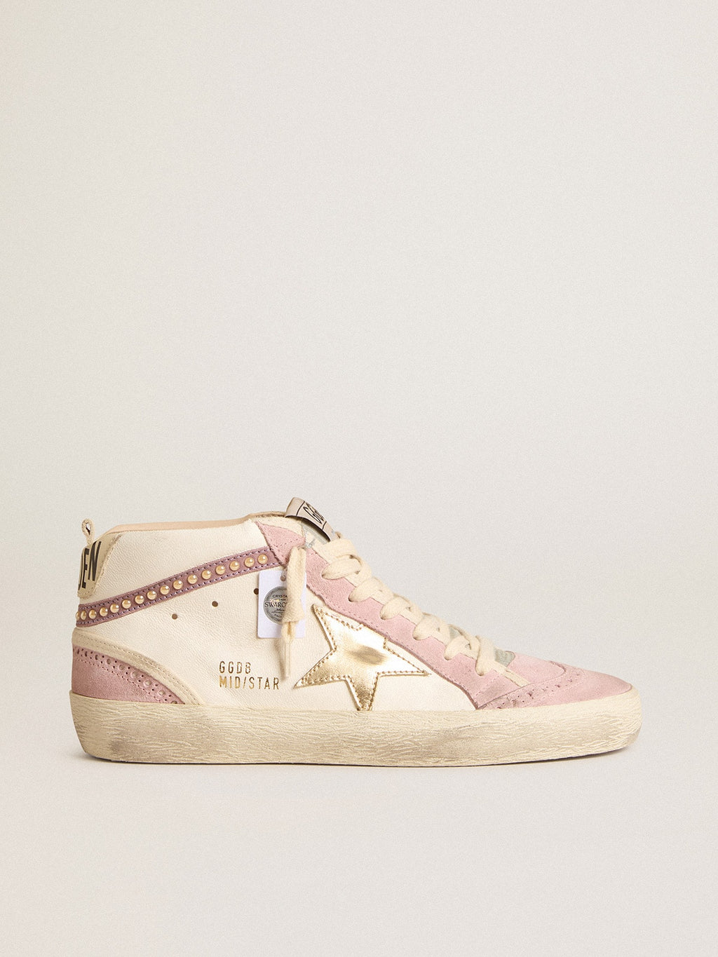 Mid Star with gold leather star and pink suede flash with pearls| Golden Goose