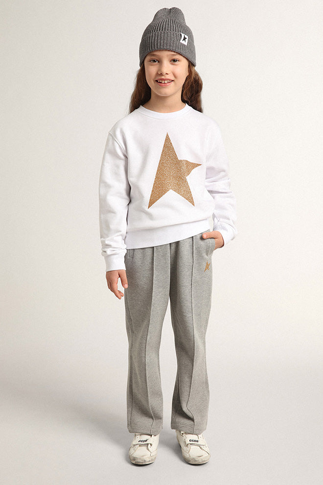 Girls' white sweatshirt with gold maxi star on the front| Golden Goose