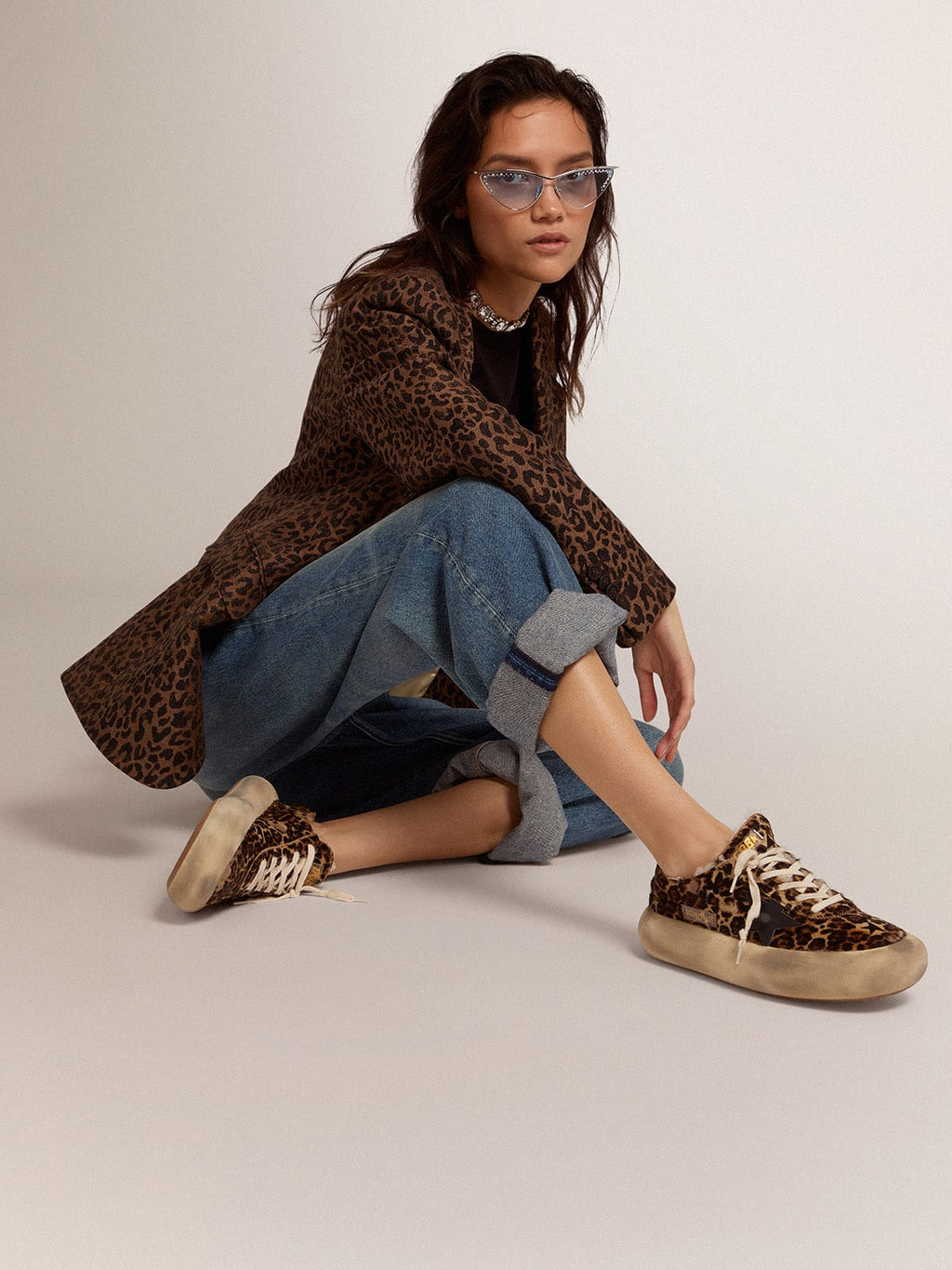 Space-Star shoes in animal-print pony skin with shearling lining| Golden Goose