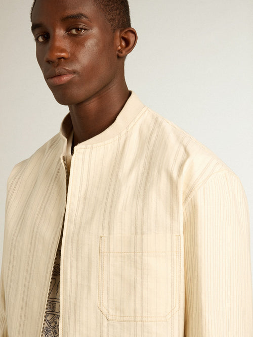 Ecru-colored cotton jacket with zip fastening