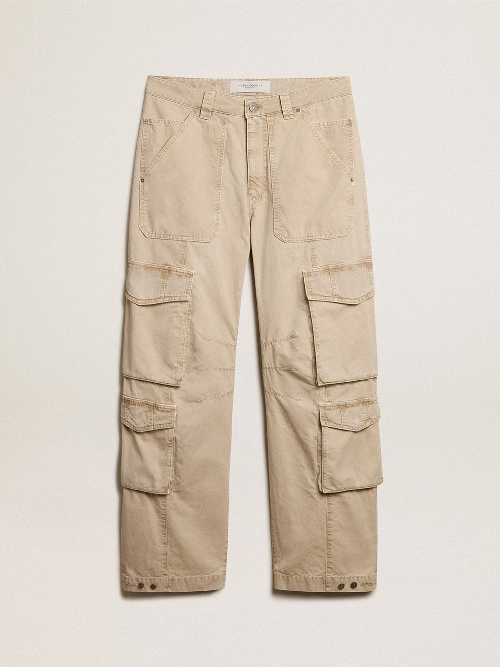 Men's khaki-colored cotton cargo pants| Golden Goose