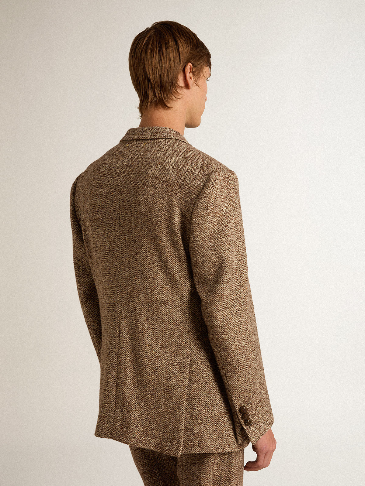 Men's brown double-breasted blazer with button fastening| Golden Goose