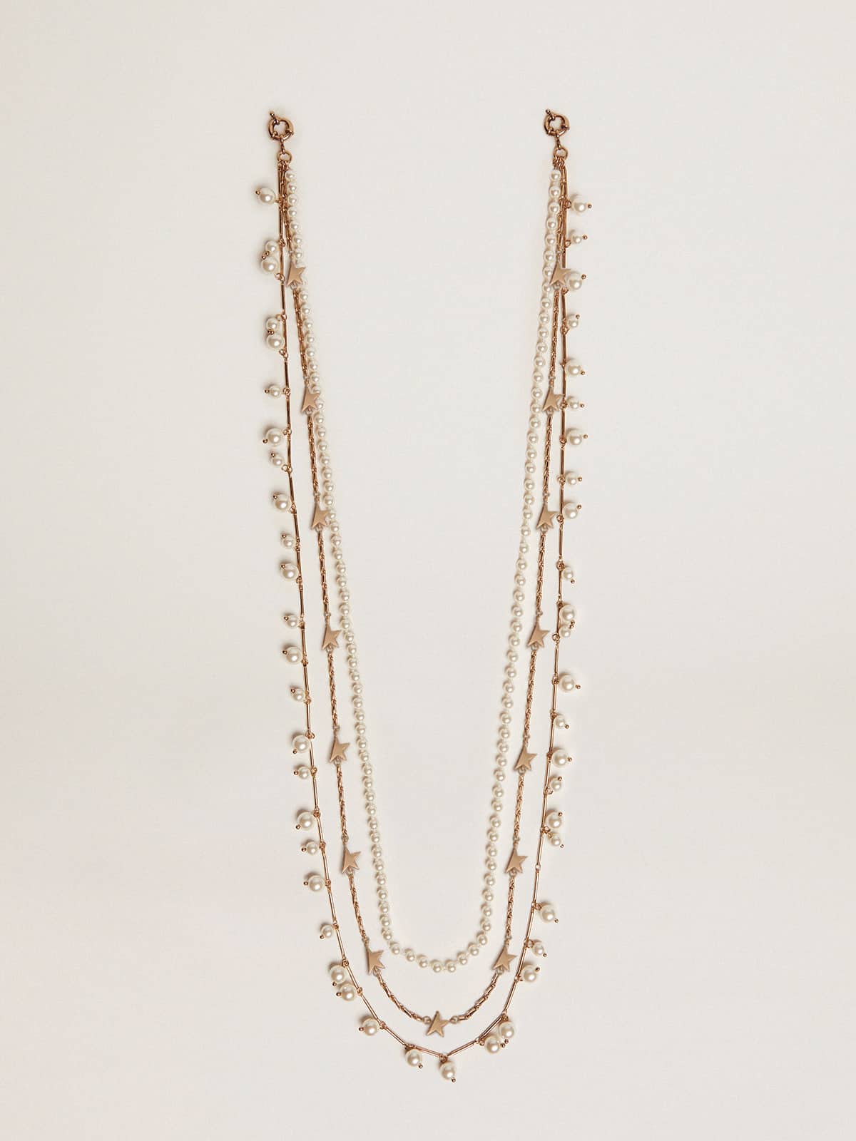 Women's necklace with three antique gold-colored heritage chains| Golden Goose